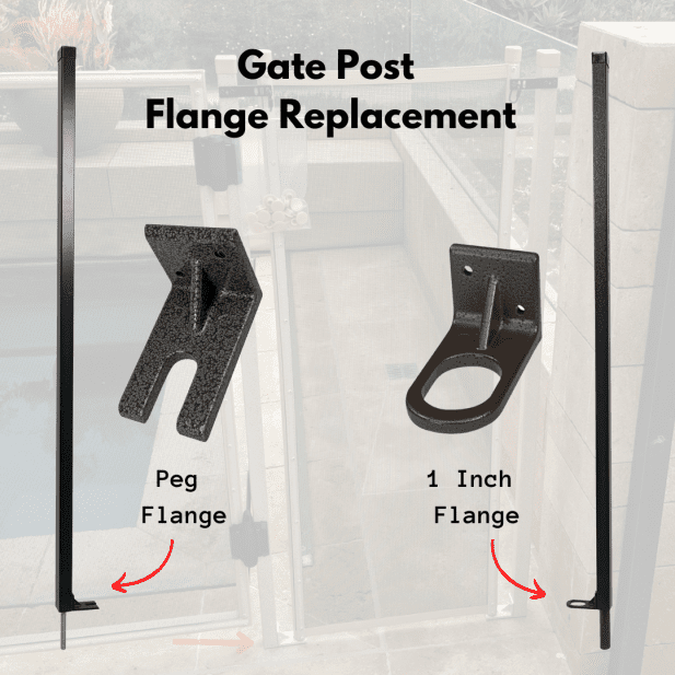 Gate Post Flange Replacement showing 1 Inch & Peg Pole options